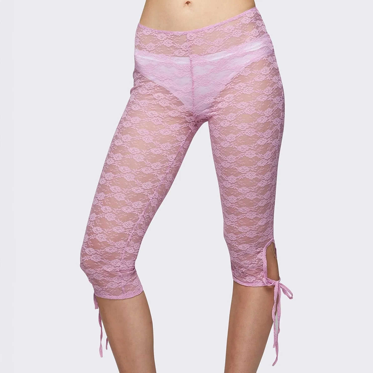 Women's Lace Capri Pants Sexy See Through Bandage Sheer Mesh Tights Bottoms Cropped Leggings Party Night Club Outfits