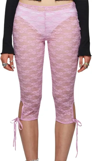 Women's Lace Capri Pants Sexy See Through Bandage Sheer Mesh Tights Bottoms Cropped Leggings Party Night Club Outfits