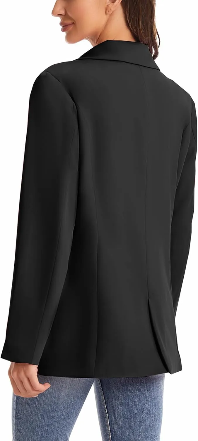 Women's Long Sleeve Open Front Blazer with Zipper Pockets