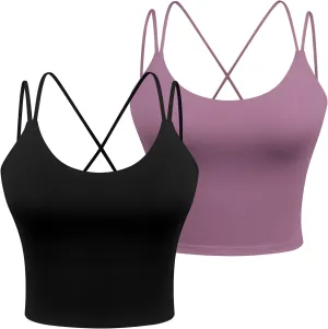 Women's Longline Sports Bra Padded Strappy Yoga Bra Fitness Running Workout Crop Tank Top2pack