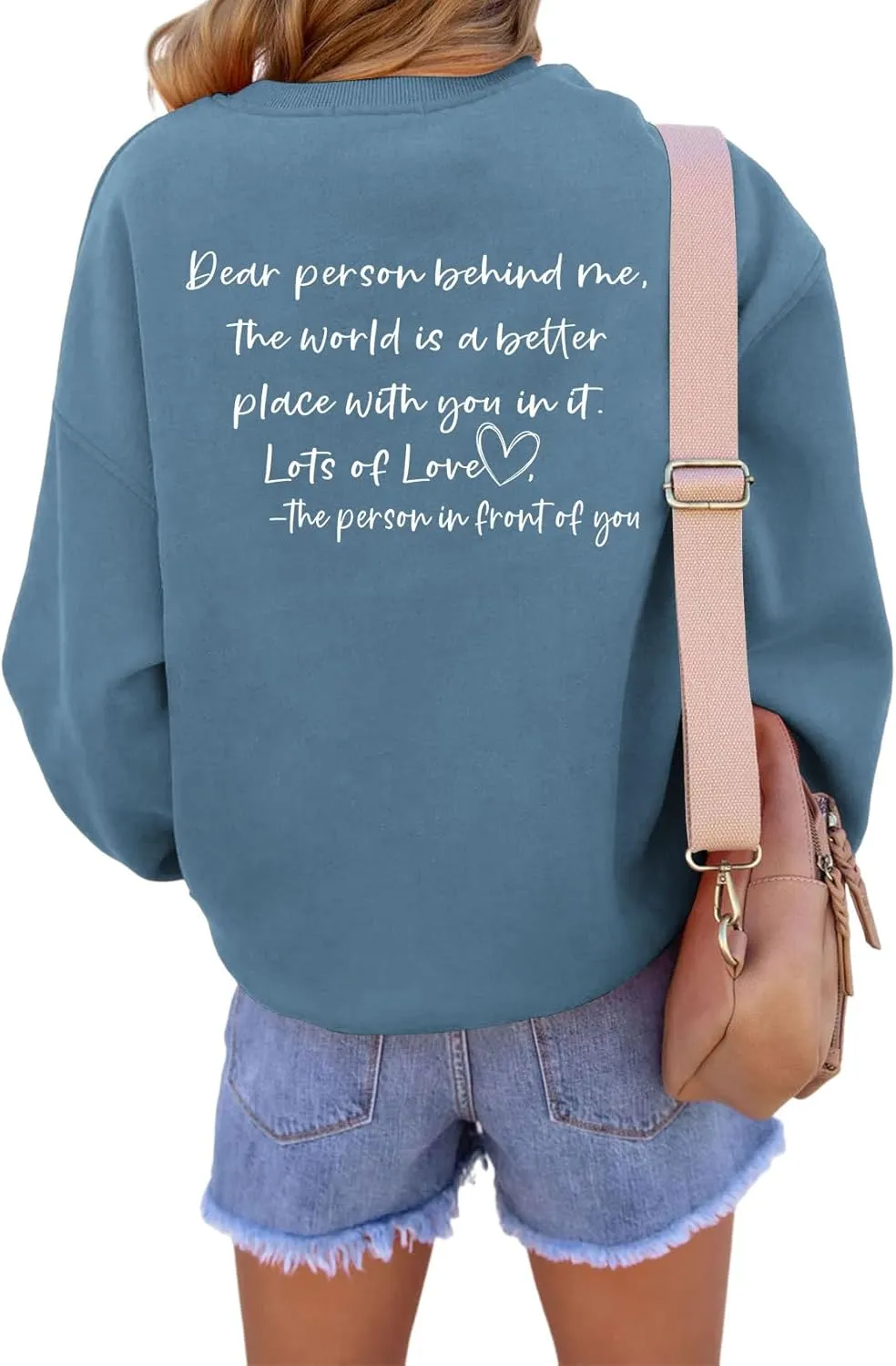 Women's Love Graphic Sweatshirts Dear Person Behind Me Lots of Love Oversized Pullover Long Sleeve Crewneck