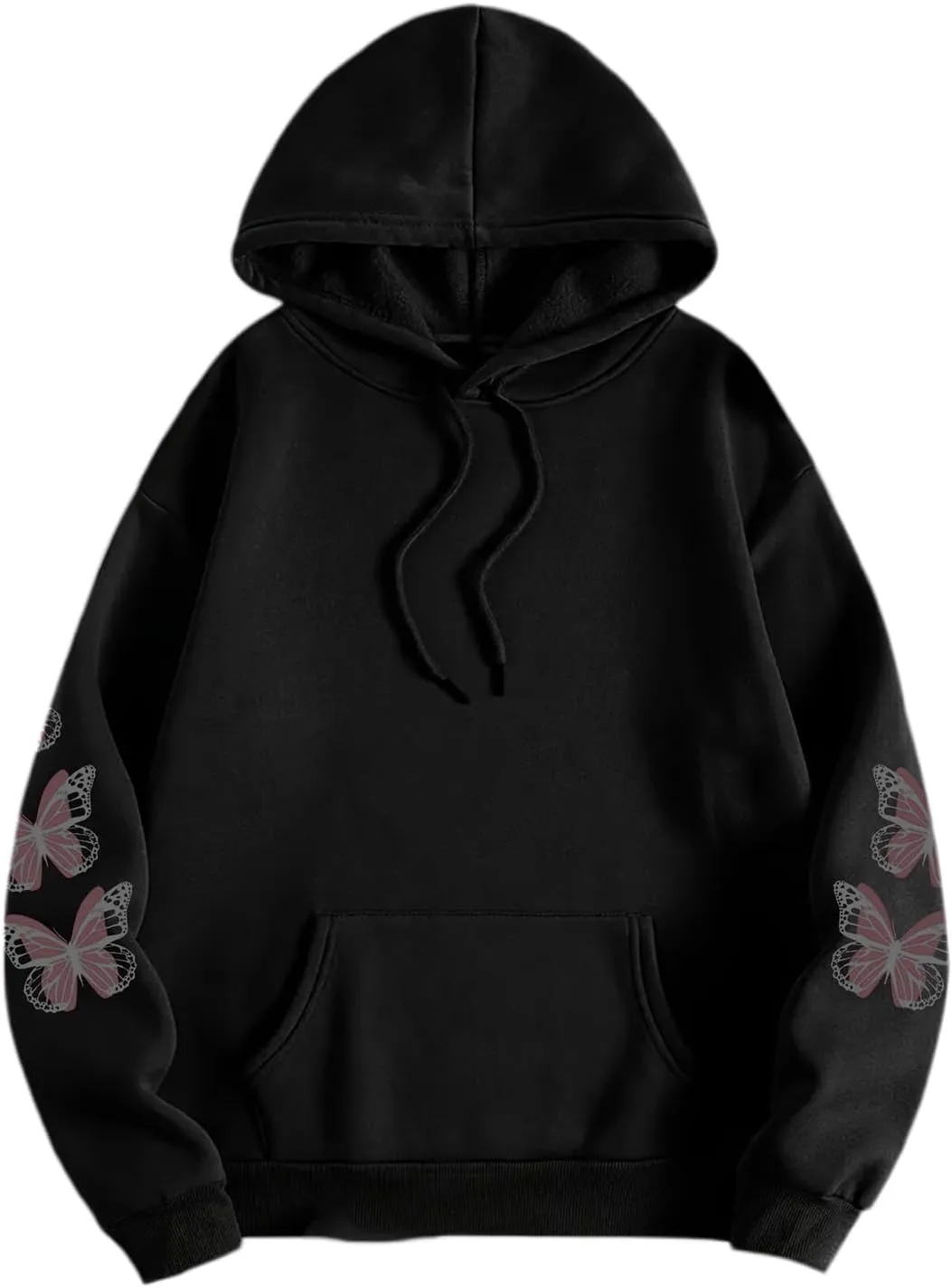 Womens Plus Size Hoodie Long Sleeve Butterfly Print Loose Hooded Sweatshirt with Pocket Casual Streetwear Outfits