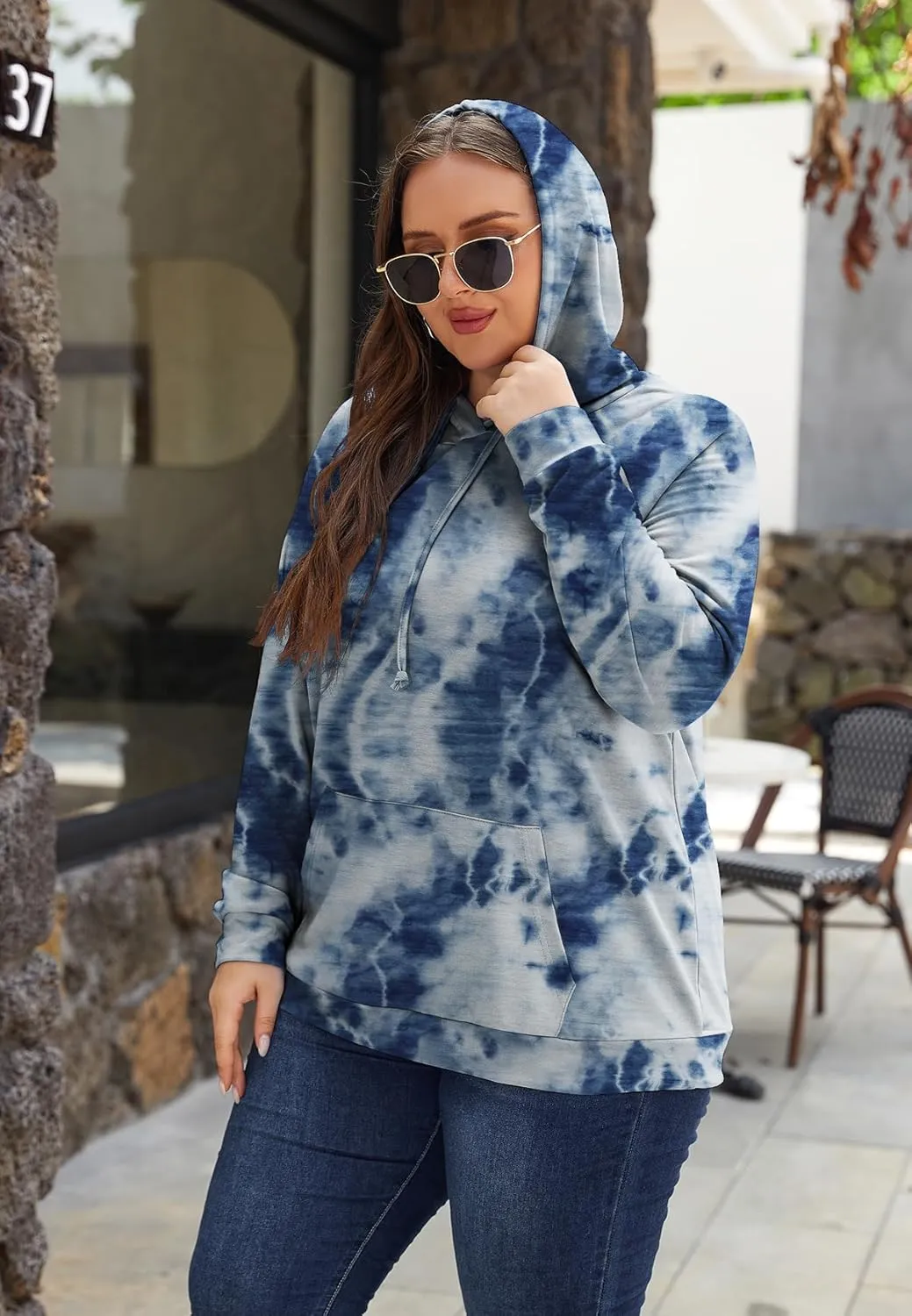 Women's Plus Size Hoodies Long Sleeve Drawstring Pullover Sweatshirt with Pocket XL-5XL