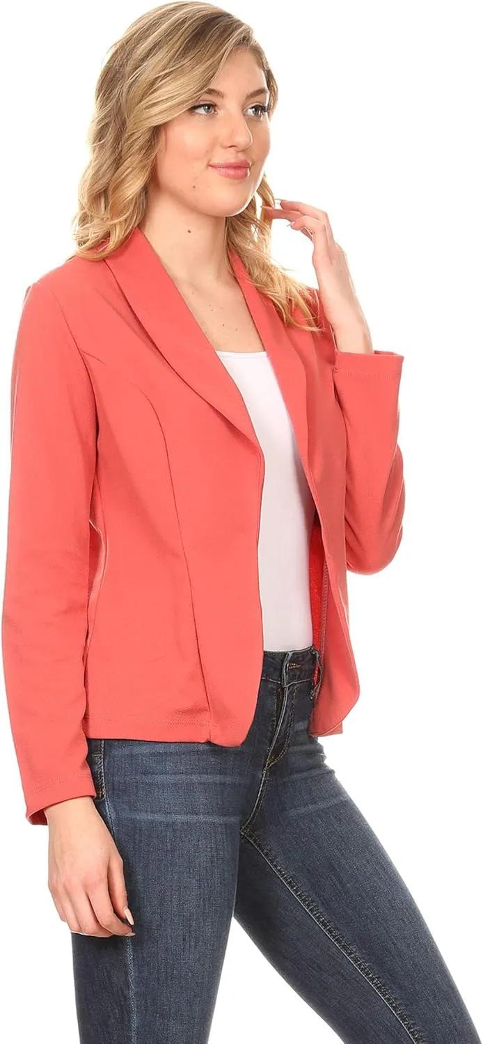 Women's Solid Casual Office Work Long Sleeve Open Front Blazer Jacket