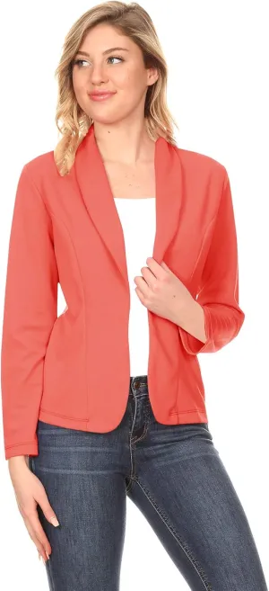 Women's Solid Casual Office Work Long Sleeve Open Front Blazer Jacket