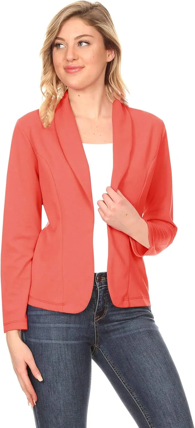 Women's Solid Casual Office Work Long Sleeve Open Front Blazer Jacket