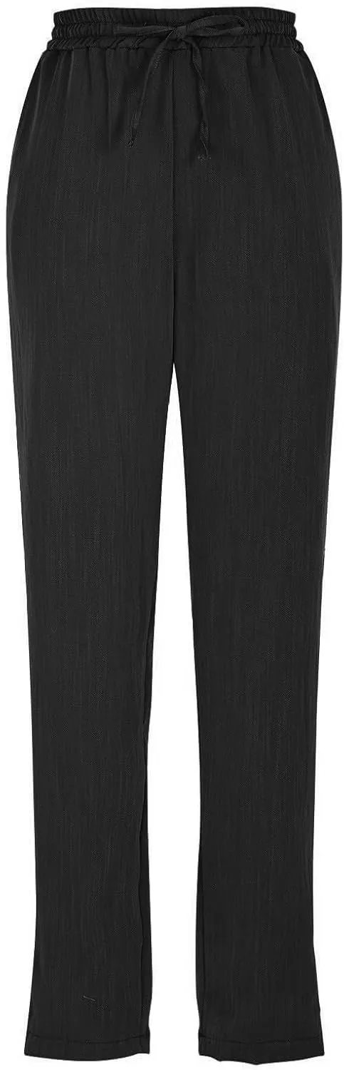 Womens Summer Casual Cotton and Linen High Waist Pants 2025 Fashion Drawstring Loose Fit Trousers with Pockets