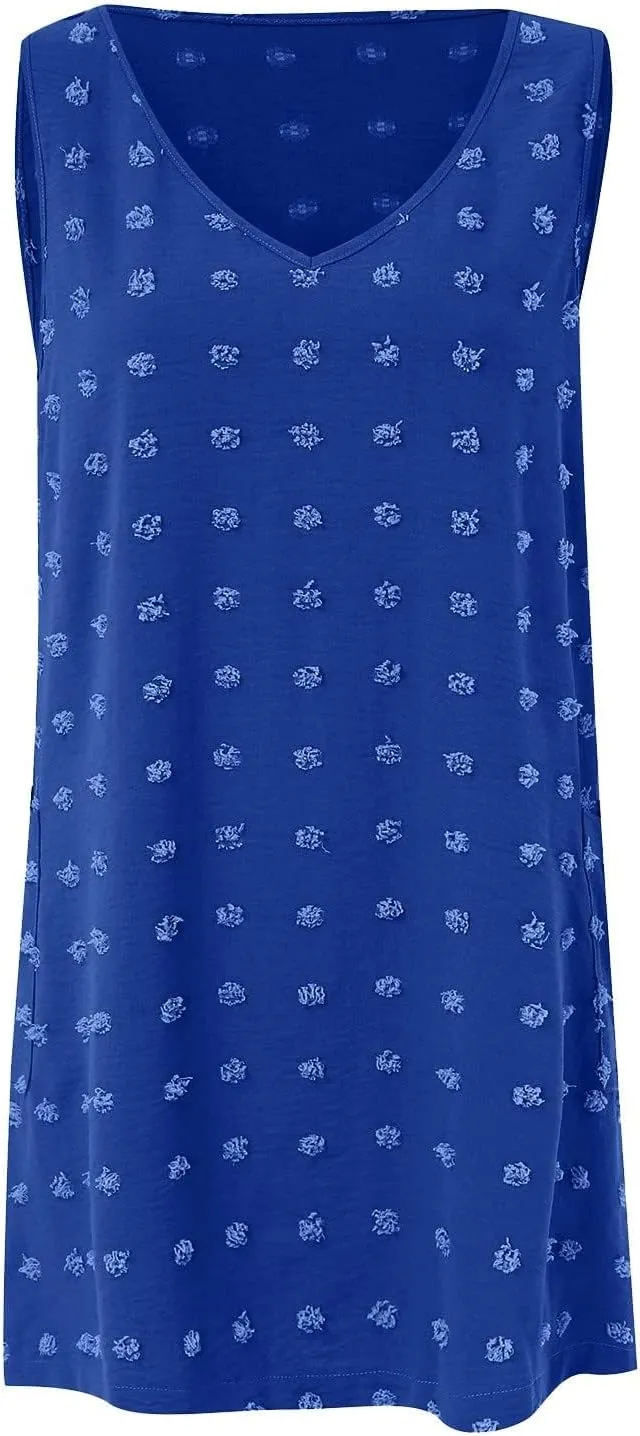 Women's Swiss Polka Dot Beach Cover Up Dresses Summer Vacation Swimsuit Tank Dress V Neck Sundress with Pockets