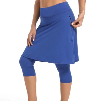 Womens-Tennis-Skirts-with-Leggings 23"-Knee-Length-Capris Athletic-Modest Midi-Skorts - Workout Casual Golf Pockets