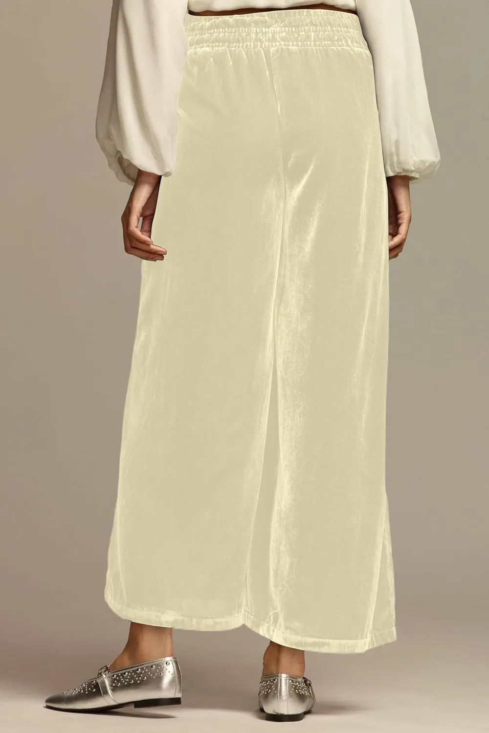 Women's Velvet Pants High Elastic Waist Wide Leg Long Pants Casual Lounge Palazzo Pants Vintage Loose Fit Trouser