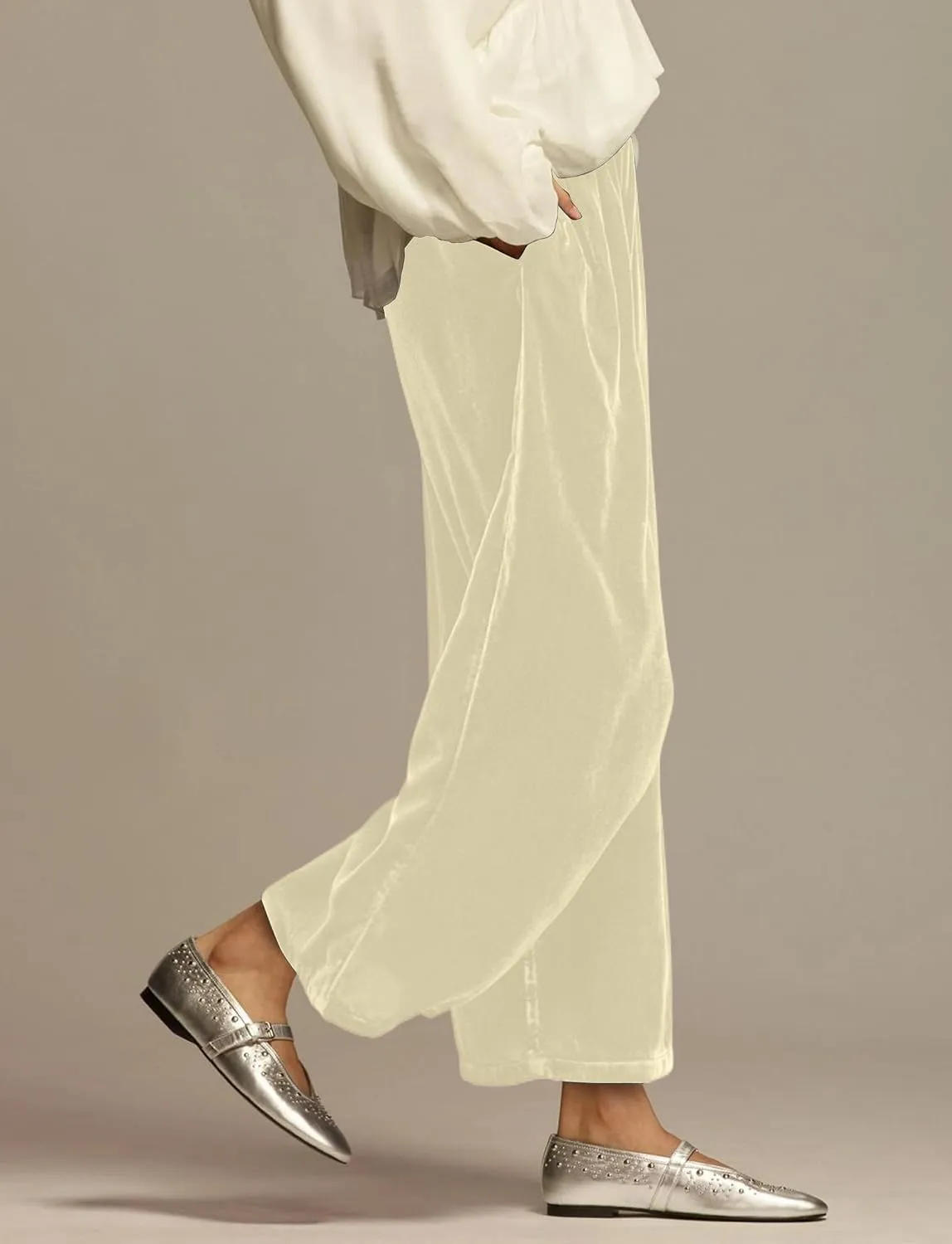 Women's Velvet Pants High Elastic Waist Wide Leg Long Pants Casual Lounge Palazzo Pants Vintage Loose Fit Trouser