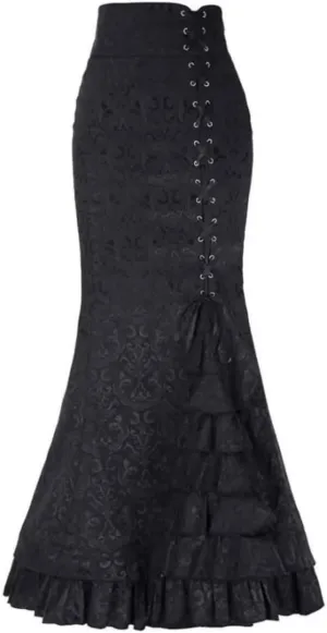 Women's Victorian Skirts Vintage High Waist Steampunk Long Fishtail Tiered Ruffle Mermaid Maxi Pencil Dress