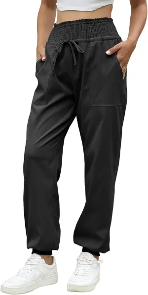 Wyeysyt Women's Casual Pants Elastic High Waist Harem Trousers with Pockets