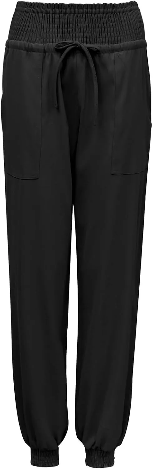 Wyeysyt Women's Casual Pants Elastic High Waist Harem Trousers with Pockets