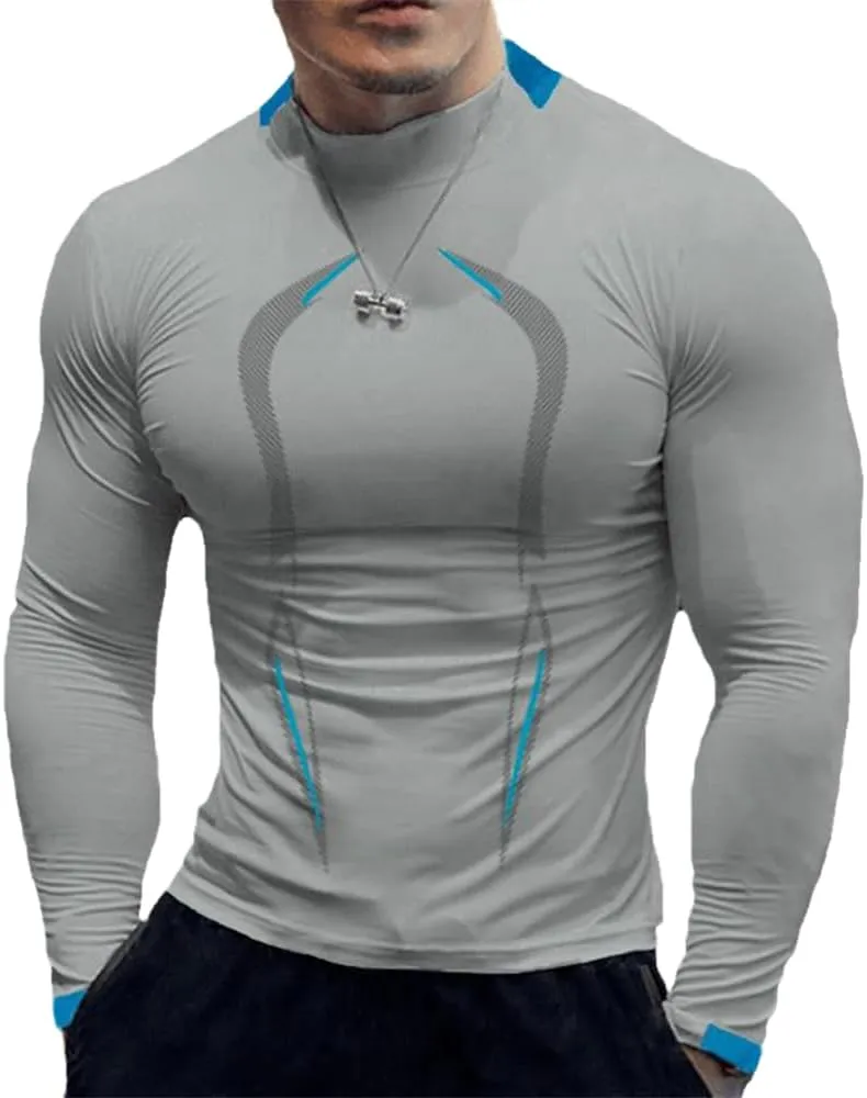 Xingfenly High Elasticity Sweat Absorption Sport -Shirt Slim Fit Quick Dry Autumn Solid Color Round Neck Long Gym Shirt