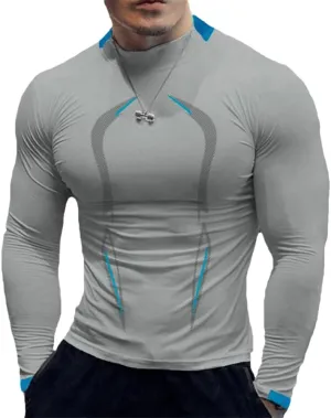 Xingfenly High Elasticity Sweat Absorption Sport -Shirt Slim Fit Quick Dry Autumn Solid Color Round Neck Long Gym Shirt
