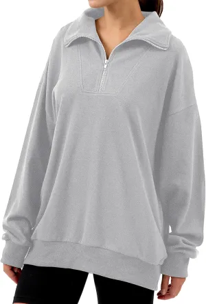 Xintianji Womens 1/4 Zip Pullover Sweatshirts Long Sleeve Drop Shoulder Half Hoodies Fall Oversized Sweater with side pockets