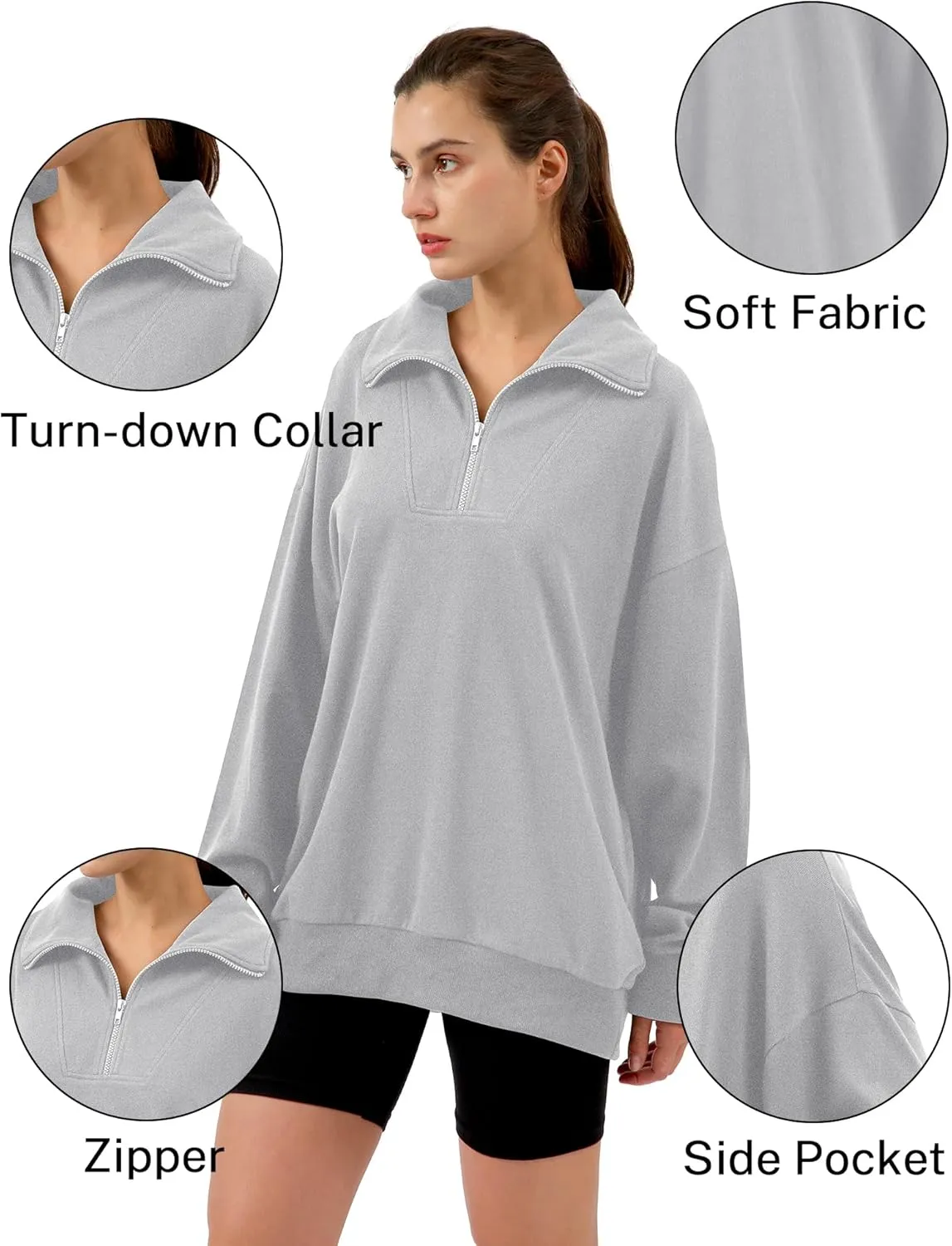 Xintianji Womens 1/4 Zip Pullover Sweatshirts Long Sleeve Drop Shoulder Half Hoodies Fall Oversized Sweater with side pockets