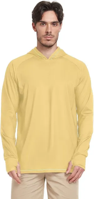 Yellow Mens Sun Protection Hoodie Long Sleeve Sun Shirt With Hood UPF 50  Quick-Dry Hooded Rash Guard Active Wear camisas de pesca para hombres