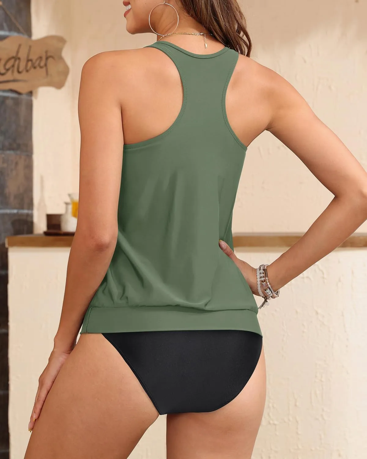 Yonique Women Two Piece Tankini Blouson Swimsuit Bathing Suits Racerback Swim Tank Tops with Bottoms Tummy Control Swimwear