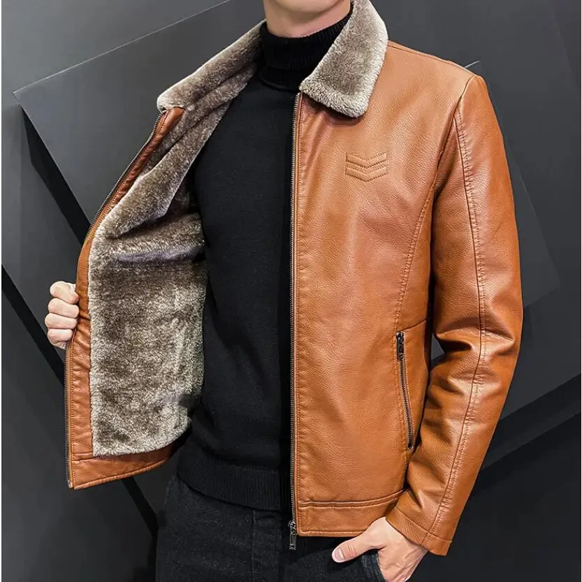 Zipper Straight Hem Formal Casual Coats Bomber Leather Jacket