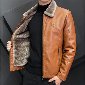 Zipper Straight Hem Formal Casual Coats Bomber Leather Jacket